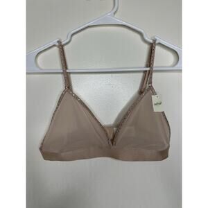 Aerie Size Medium NEW Beige Bra Mesh Cups Rhinestone Detail Wireless Bridal